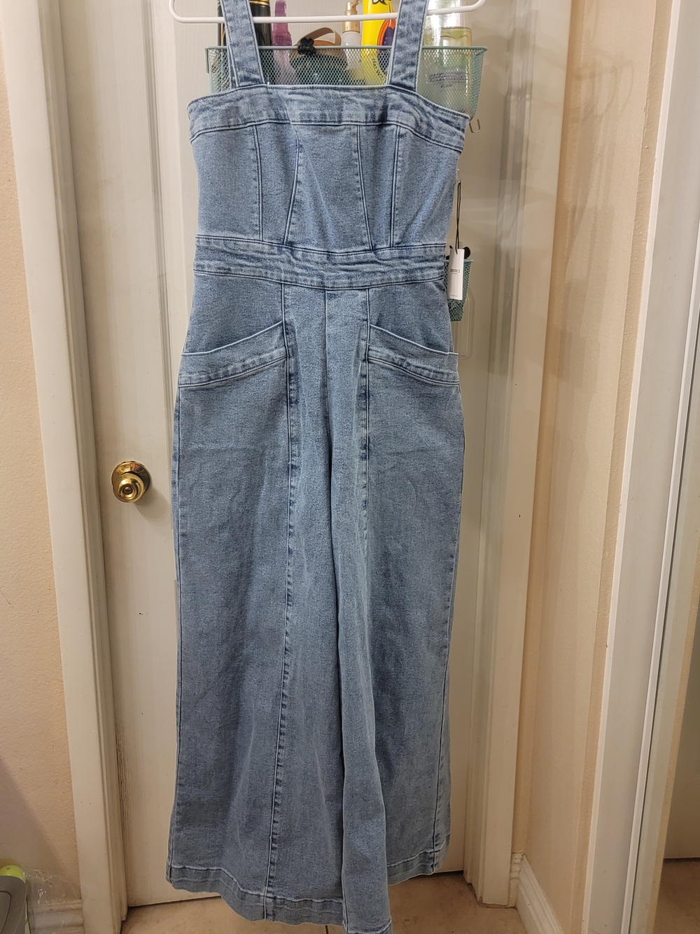 Forever 21 Light Blue Denim Wide-Leg Jeans with Straps